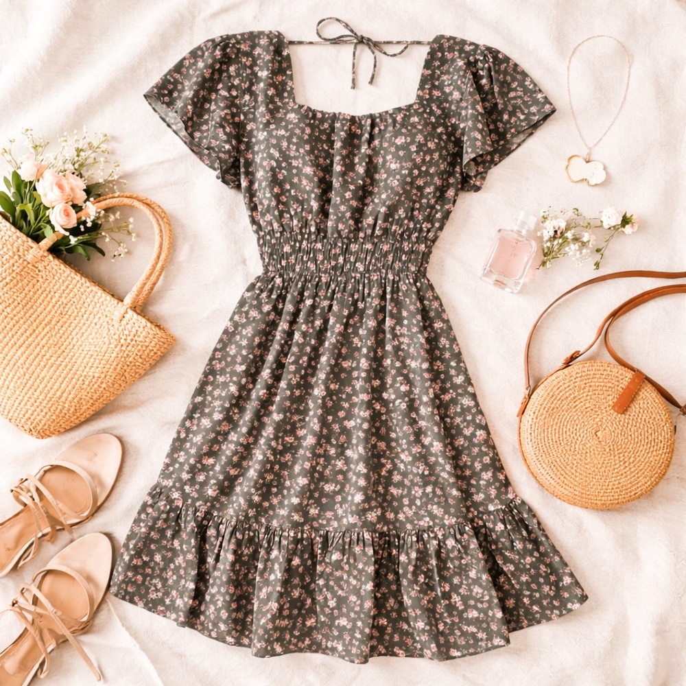 Altar’d State floral Mini Dress Cottagecore Smocked Waist Dress L